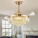 Ventilador de teto Deliyfans, candelabro de 42" com luz e ouro cristal