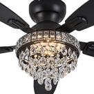 Ventilador de teto Fandelier Fanyank Crystal com luzes 50cm preto