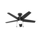Ventilador de Teto Interno Hunter Bardot 44 Polegadas com Luz LED e Corrente de Puxar - Preto Fosco, Montagem Padrão, 5 Hélices, para Quarto, Sala ou Cozinha - Bardot 52492 Ventilador de Teto Interno Hunter Bardot 44 Polegadas com Luz LED e Corrente de Puxar - Preto Fosco, Montagem Padrão, 5 Hélices, para Quarto, Sala ou Cozinha - Bardot 52492