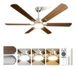 Ventilador De Teto Moderno 52" Com Luz E Controle Remoto, 6 Pás, Pás Duplas, Motor Cc Reversível Silencioso, Luz Led Regulável + 6 Velocidades