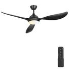 Ventilador de teto Phylluz 142cm com luzes de 3 pás pretas com controle remoto