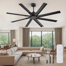 Ventilador de Teto ZMISHIBO 165 cm 8 Hélices 6 Velocidades Controle Remoto Preto