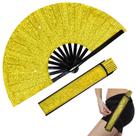 Ventilador dobrável Rave dmjuncong Large Shiny com alça de perna e bolsa dourada