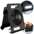 Ventilador Power Bank Recarregável Energia Solar Com Lanterna De Led E Desligamento Automático