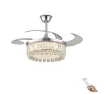 Ventilador Teto Retrátil Lustre Cristal Led Prata Controle Remoto
