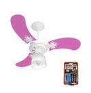 Ventilador Teto Super Baby Colors 3Pás Mdf Branco/Rosa 110V+Controle
