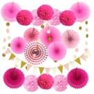 Ventiladores de papel suspenso rosa ZERODECO para decoração de festa 21 unidades