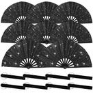 Ventiladores dobráveis ATTRACME Glitter Black 33 cm com mangas (pacote com 8)