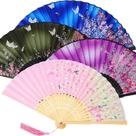 Ventiladores dobráveis portáteis Zonon, pacote com 4 unidades: Silk Bamboo com borla
