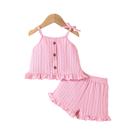 Verão 0-3 anos de idade infantil bebê meninas alça espaguete top e shorts casual conjunto de 2 peças Verão 0-3 anos de idade infantil bebê meninas alça espaguete top e shorts casual conjunto de 2 peças