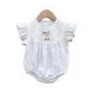 Verão bebê meninas macacão branco manga curta coelho algodão macacão do bebê 0-24 meses Verão bebê meninas macacão branco manga curta coelho algodão macacão do bebê 0-24 meses