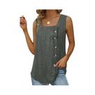 Verão novo feminino plissado pescoço quadrado sem mangas swallowtail botão regata para mulher