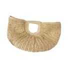 Verão palha feminina meia lua praia bolsa rattan alça artesanal moda kintted sacola