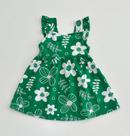 Vestido 1/8 Kyly Verde Estampado Floral Branco com Alcinhas Largas