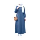 Vestido Abaya Maxi Casual Islâmico em Jeans Azul - Manga Longa e Caimento Solto