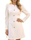 Vestido AEQUEM Lantern, manga comprida, gola redonda, bodycon, marfim