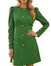 Vestido AEQUEM Lantern, manga comprida, gola redonda, poliéster verde