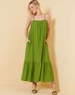 Vestido Alça em Viscose/Poliamida, Cor Verde Oliva M