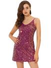 Vestido Allegra K de lantejoulas com decote em V, mini festa, GG, rosa vermelha
