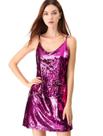 Vestido Allegra K Glitter, lantejoulas, decote em V, alça espaguete, rosa