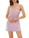 Vestido Allegra K Glitter, lantejoulas, decote em V, alça espaguete, rosa Vestido Allegra K Glitter, lantejoulas, decote em V, alça espaguete, rosa