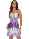 Vestido Allegra K Glitter, lantejoulas, decote em V, alça espaguete, roxo