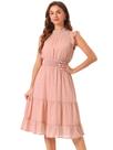Vestido Allegra K Midi Chiffon Metallic Stars sem mangas