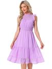 Vestido Allegra K Midi sem mangas de chiffon com padrão de estrelas roxo Vestido Allegra K Midi sem mangas de chiffon com padrão de estrelas roxo