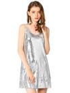 Vestido Allegra K Mini Silver Sequin com decote em V e alça espaguete