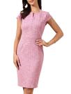 Vestido Allegra K Tweed para mulheres, manga curta, gola quadrada, rosa