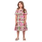 Vestido Animê Minnie Floral e Azulejo Disney Rosa Verão