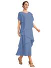 Vestido Arsyince 2026 para mãe da noiva em chiffon azul-aço