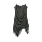Vestido Assimétrico Elegante Com Detalhes Em Renda E Alças Plissadas Sem Mangas Para Mulheres,