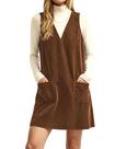 Vestido Athlisan Corduroy com decote em V A Line Pinafore com bolsos Vestido Athlisan Corduroy com decote em V A Line Pinafore com bolsos