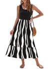 Vestido AUSELILY Sem Mangas Preto com Listras Irregulares