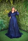 Vestido Azul Marinho Manga Longa, Peça Toda Em Micro Lantejoulas, Tamanho G