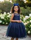 Vestido Azul Marinho Renda Realeza E Tule Glitter Infantil