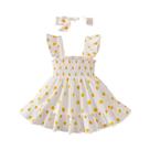 Vestido Azul Para Bebê Menina Com Faixa De Cabelo 3-24 Meses Conjunto De 2 Peças Com Bolinhas