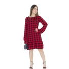Vestido Babado Manga Longa Com Ziper botões liso e estampado