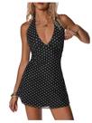 Vestido BEAUDRM Polka Dots Halter sem encosto sem mangas para mulheres Vestido BEAUDRM Polka Dots Halter sem encosto sem mangas para mulheres