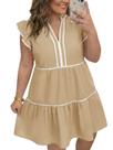 Vestido Beautife, babado de verão, manga curta, decote em V, tamanho plus size