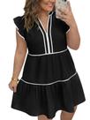 Vestido Beautife Summer feminino plus size com babados e decote em V preto Vestido Beautife Summer feminino plus size com babados e decote em V preto