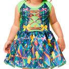 Vestido Bebe Festa Junina Menina Azul e Verde com Balões Roupa Caipira 3 a 18 meses