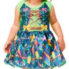 Vestido Bebe Festa Junina Menina Azul e Verde com Balões Roupa Caipira 3 a 18 meses