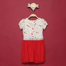 Vestido Bebê For Girl Crepe Gatinhos Tule - Cinza+Vermelho
