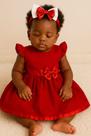 Vestido Bebe Infantil Vermelho Branco Festa Natal Ano Novo Enxoval 2 Peca