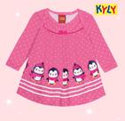 Vestido Bebê Manga Longa c/ body por baixo Pinguins Kyly