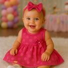 Vestido Bebê Rosa Festa Menina Renda Poá com Laço Pérola e Plaquinha Fashion Até 7 Meses Roupa Infantil Luxo.