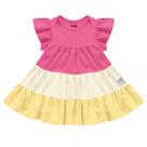 Vestido bebê tricolor rosa amarelo Fakini Vestido bebê tricolor rosa amarelo Fakini