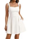 Vestido Belle Poque Mini A-Line com Decote Quadrado e Bolsos